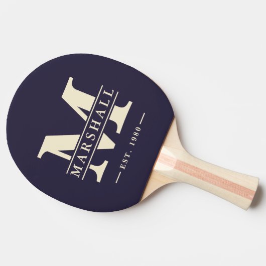Monogram & Naam Overlay Striping Midnight Ocean Tafeltennisbatje (Zijkant)