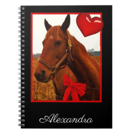 Monogram naam Paard met rood hart en boog Notitieboek