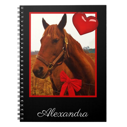 Monogram naam Paard met rood hart en boog Notitieboek (Voorkant)