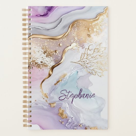 Monogram Naam Paars Blauw Goud Waterverf Was Planner (Voorkant)