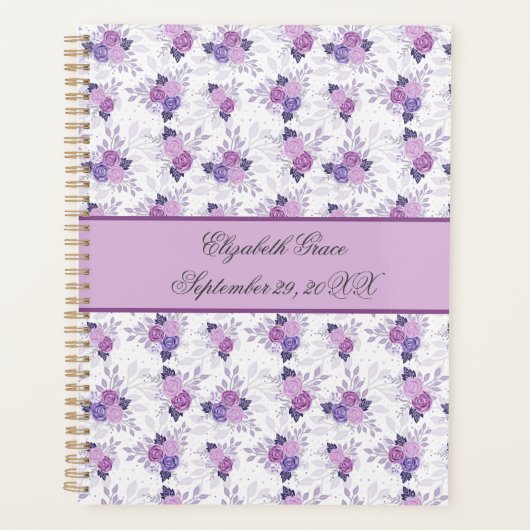 Monogram Naam Paars Roze Bloem Baby Dagelijks  Planner (Voorkant)