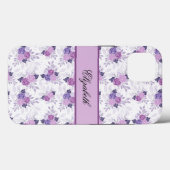 Monogram naam paars roze bloem elegant Case-Mate iPhone case (Achterkant (horizontaal))