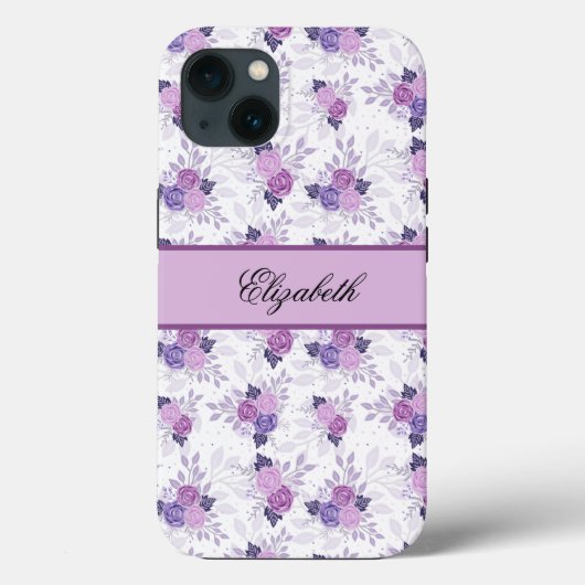 Monogram naam paars roze bloem elegant Case-Mate iPhone case (Achterkant)