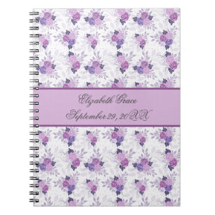 Monogram Naam Paars Roze Bloemige Nieuwe Baby Notitieboek