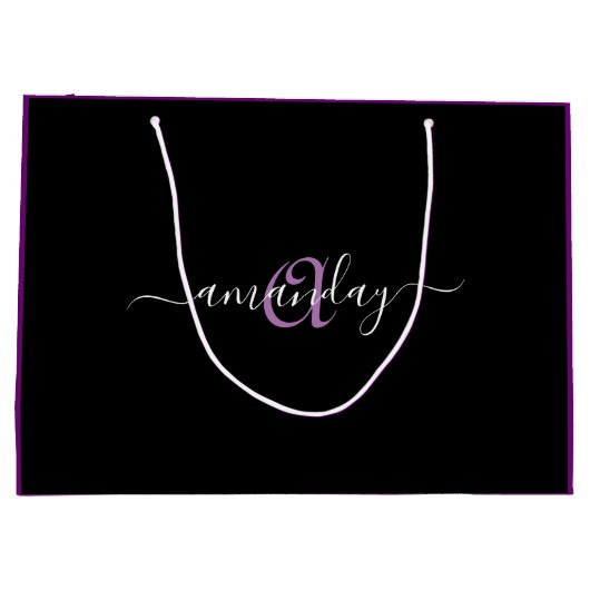 Monogram naam Paars Violet Birthday Holiday Black Groot Cadeauzakje (Achterkant)