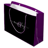 Monogram naam Paars Violet Birthday Holiday Black Groot Cadeauzakje (Achterkant Gekanteld)