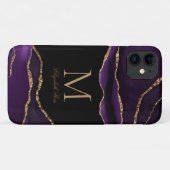 Monogram Naam Paarse Agate Goud Zwart Modern Case-Mate iPhone Case (Achterkant (horizontaal))