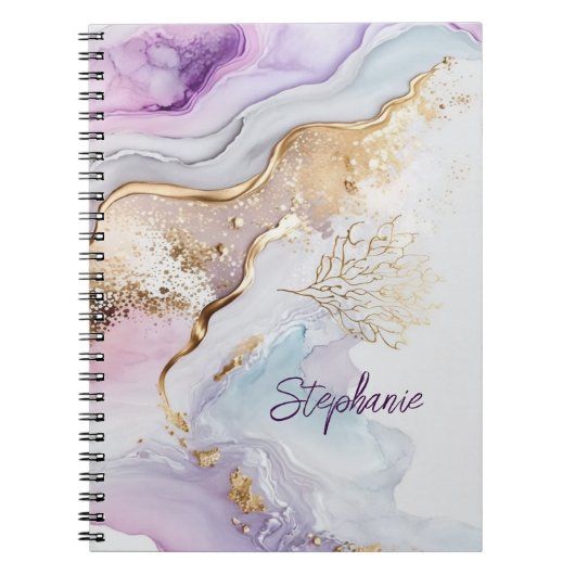 Monogram Naam Paarse Blauwe Waterverf Notitieboek (Voorkant)