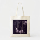 Monogram naam paarse bloem violet geometrisch fram tote bag (Voorkant)