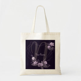 Monogram naam paarse bloem violet geometrisch fram tote bag