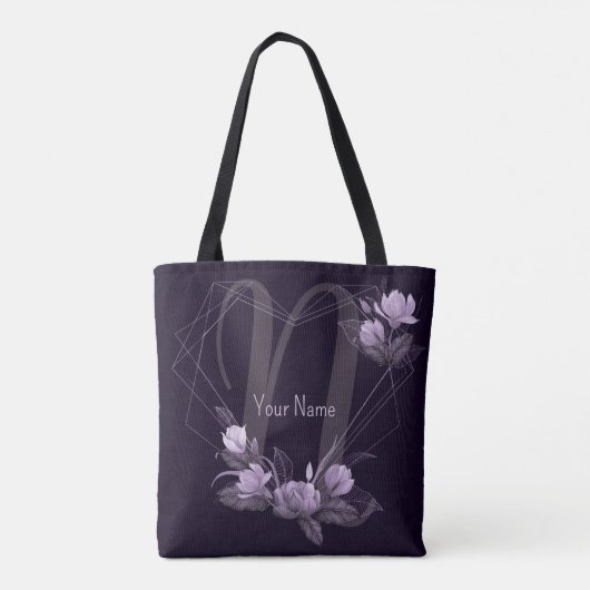 Monogram Naam Paarse Bloem Violet Geometrisch Fram Tote Bag (Achterkant)