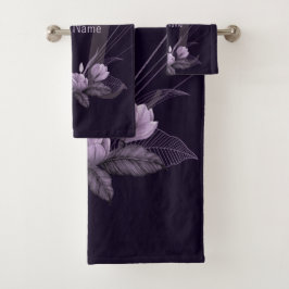 Monogram Naam Paarse Floral Violet Geometric Lijst Bad Handdoek