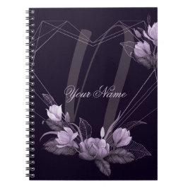 Monogram Naam Paarse Floral Violet Geometric Lijst Notitieboek