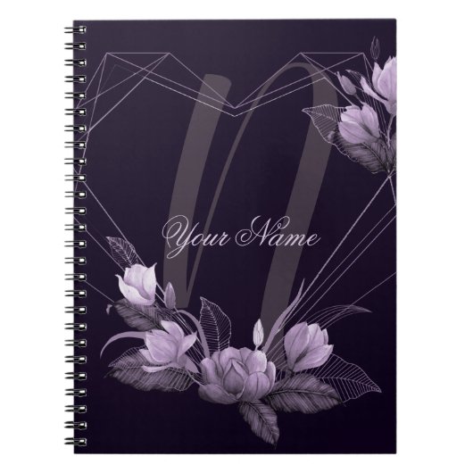 Monogram Naam Paarse Floral Violet Geometric Lijst Notitieboek (Voorkant)