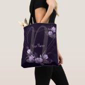 Monogram Naam Paarse Floral Violet Geometric Lijst Tote Bag (Dichtbij)