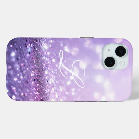 Monogram Naam Paarse Glitter Mode Case-Mate iPhone Case (Achterkant (horizontaal))