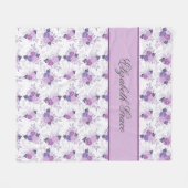 Monogram naam paarse roze bloemendrukt script fleece deken (Voorkant (Horizontaal))