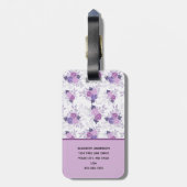 Monogram Naam Paarse Roze Floral Elegant Bagagelabel (Achterkant verticaal)