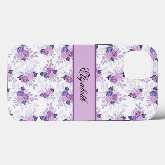 Monogram Naam Paarse Roze Floral Elegant Case-Mate iPhone Case (Achterkant (horizontaal))