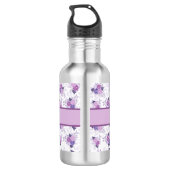 Monogram naam Paarse roze Floral Girls Waterfles (Achterkant)