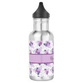 Monogram naam Paarse roze Floral Girls Waterfles (Links)