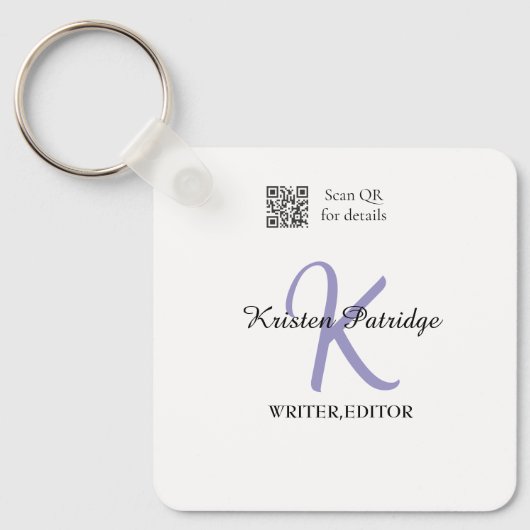 Monogram naam paarse schrijver bewerk per QR-code Sleutelhanger (Voorkant)