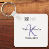 Monogram naam paarse schrijver bewerk per QR-code Sleutelhanger (Voorkant)