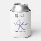 Monogram naam paarse schrijver bewerk qr-code zake blikjeskoeler (Blikje Voorkant)