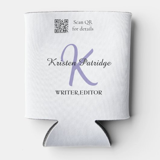 Monogram naam paarse schrijver bewerk qr-code zake blikjeskoeler (Voorkant)