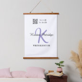 Monogram naam paarse schrijver bewerk QR code zake Hangend Wandkleed (Slaapkamer)