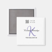Monogram naam paarse schrijver bewerk QR code zake Magneet (Voorkant / Achterkant)