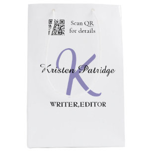 Monogram naam paarse schrijver bewerkqr code zakel medium cadeauzakje