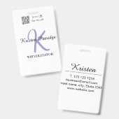Monogram naam paarse schrijver editeren QR code za Badge (Voor- en achterkant)