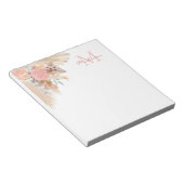 Monogram Naam Pampas Grass Floral Notitieblok (Schuin)