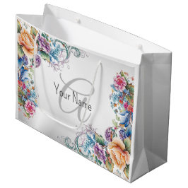 Monogram Naam Partij Colorful Floral Elegant Moder Groot Cadeauzakje