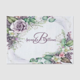 Monogram Naam Partij Paarse Floral Green Foliage Tissuepapier
