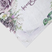 Monogram Naam Partij Paarse Floral Green Foliage Tissuepapier (Detail)