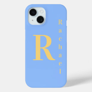 Monogram naam pastel blauw iPhone 15 case