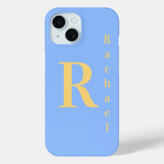 Monogram naam pastel blauw Case-Mate iPhone case (Achterkant)