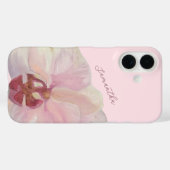 Monogram naam pastel roze bloem orchidee elegant Case-Mate iPhone case (Achterkant (horizontaal))