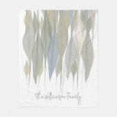 Monogram naam pastel salie groen grijs beige blade fleece deken (Voorkant)