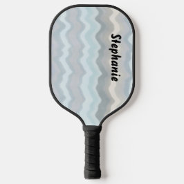 Monogram naam pastel strepen golven grijs blauw cy pickleball paddle
