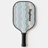 Monogram naam pastel strepen golven grijs blauw cy pickleball paddle (Achterkant)