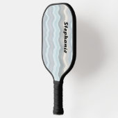 Monogram naam pastel strepen golven grijs blauw cy pickleball paddle (Links)