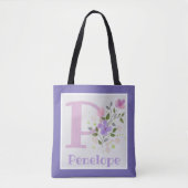 Monogram & Naam Penelope met Bloemen Tote Bag (Voorkant)