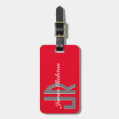 Monogram/naam personaliseren, rood, grijs en wit bagagelabel (Voorkant verticaal)