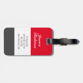Monogram/naam personaliseren, rood, grijs en wit bagagelabel (Achterkant horizontaal)