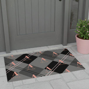 Monogram naam Plaid grijs roze Deurmat