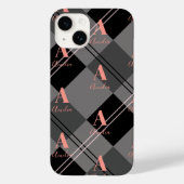 Monogram Naam Plaid Grijs Zwart Roze Case-Mate iPhone Case (Achterkant)