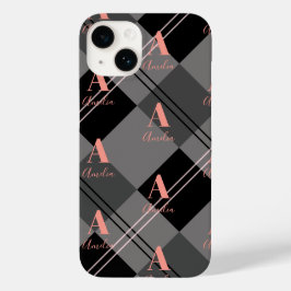 Monogram Naam Plaid Grijs Zwart Roze Case-Mate iPhone 14 Hoesje